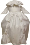 Girls Satin Long Dress w/ Pearls-White/Ivory